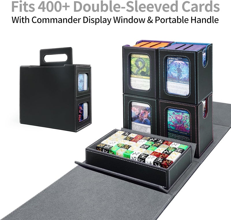 AFIING Commander Deck Box for MTG, Holds 400+ Double-Sleeved Cards, 4 Removable Deck Cases with Display Window, Dice Tray/Handle,Trading Card Storage Organizer/Dividers for TCG (Multicolore) - Image 2